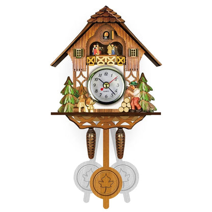 Cuckoo Clock Hand-Painted Chalet Design Moving Figures & Pendulum