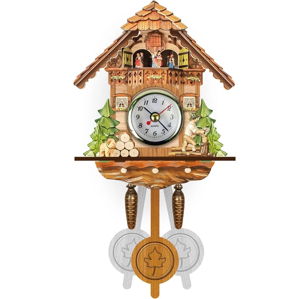 Cuckoo Clock Hand-Painted Chalet Design Moving Figures & Pendulum