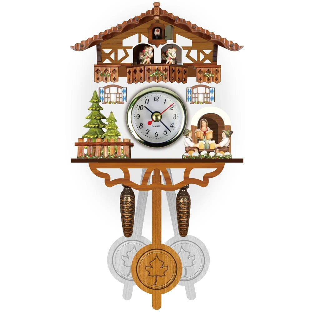 Cuckoo Clock Hand-Painted Chalet Design Moving Figures & Pendulum