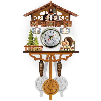 Cuckoo Clock Hand-Painted Chalet Design Moving Figures & Pendulum