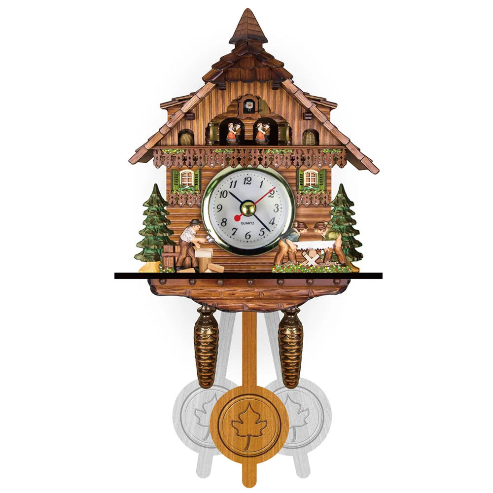 Cuckoo Clock Hand-Painted Chalet Design Moving Figures & Pendulum