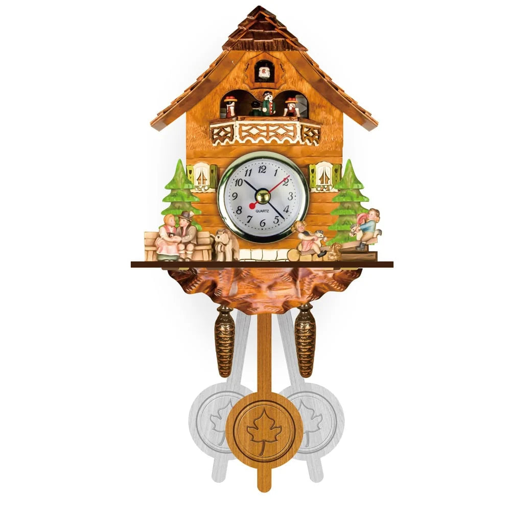 Cuckoo Clock Hand-Painted Chalet Design Moving Figures & Pendulum