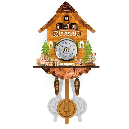 Cuckoo Clock Hand-Painted Chalet Design Moving Figures & Pendulum