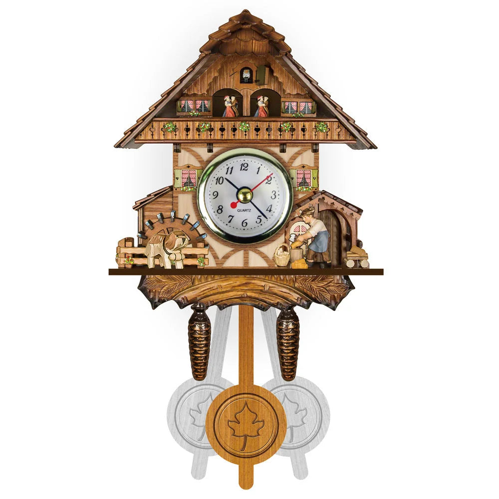Cuckoo Clock Hand-Painted Chalet Design Moving Figures & Pendulum