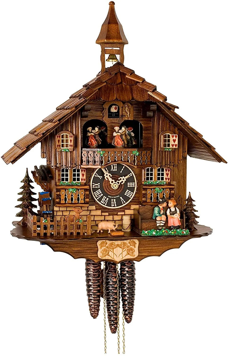 Cuckoo Clock Hand-Painted Chalet Design Moving Figures & Pendulum