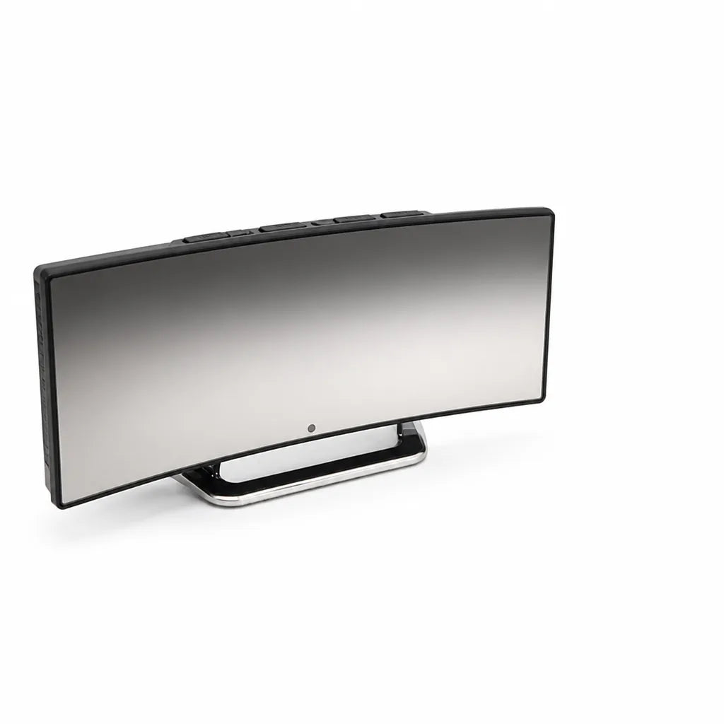 Curved LED Mirror Digital Alarm Clock (12/24-Hour & Temperature Display)