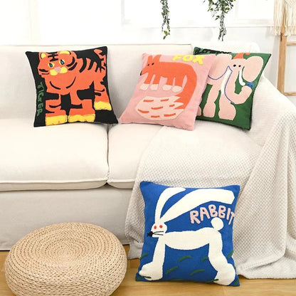 Cushion Cover Embroidered Animal Motif Machine Washable 45 cm