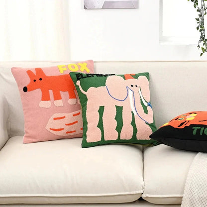 Cushion Cover Embroidered Animal Motif Machine Washable 45 cm