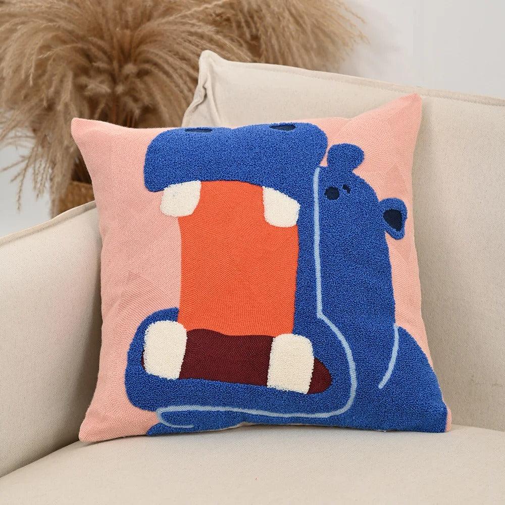 Cushion Cover Embroidered Animal Motif Machine Washable 45 cm