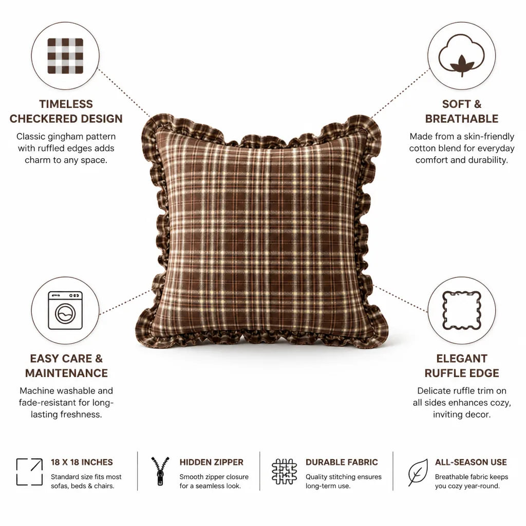 Cushion Cover Gingham Check Ruffle Edge 18 x 18