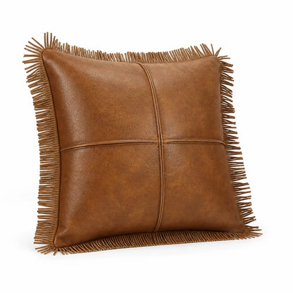 Cushion Cover Oil-Waxed Faux Leather Fringe
