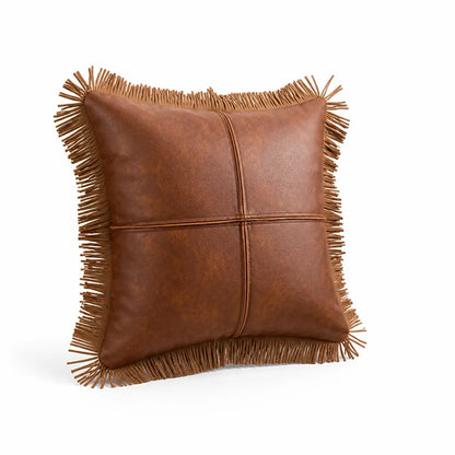 Cushion Cover Oil-Waxed Faux Leather Fringe