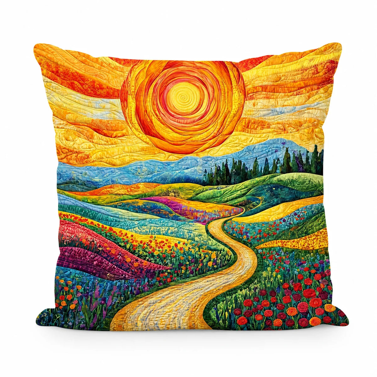 Cushion Cover Quilted Cotton-Polyester Floral Print Envelope Closure