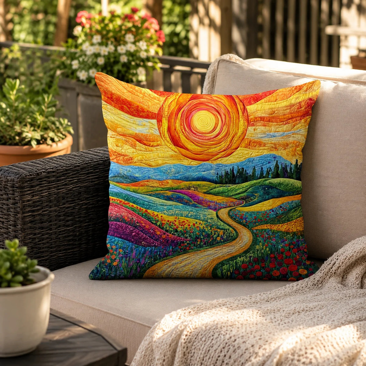 Cushion Cover Quilted Cotton-Polyester Floral Print Envelope Closure