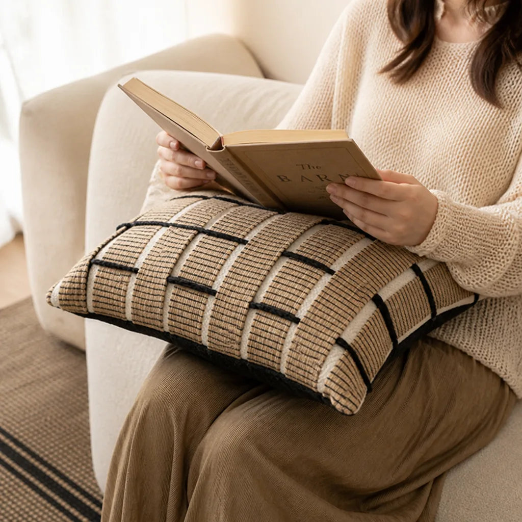 Cushion Cover Textured Check Woven Cotton Blend