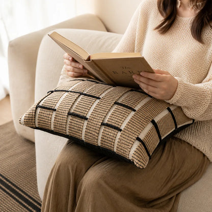 Cushion Cover Textured Check Woven Cotton Blend