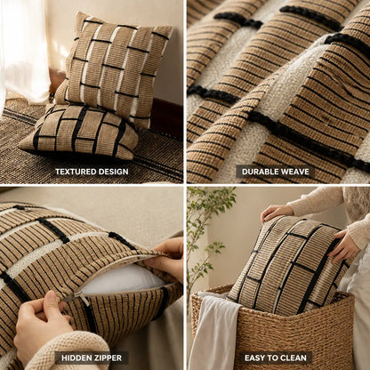 Cushion Cover Textured Check Woven Cotton Blend