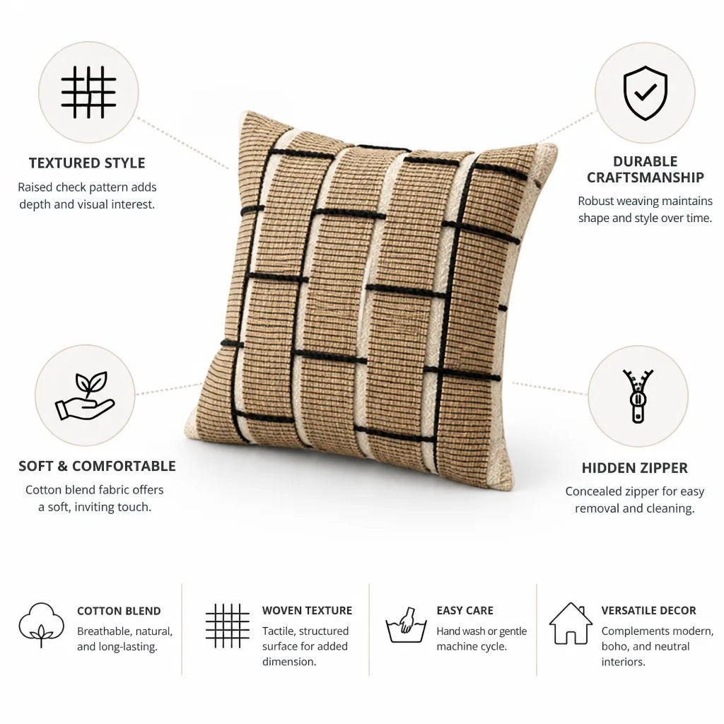 Cushion Cover Textured Check Woven Cotton Blend