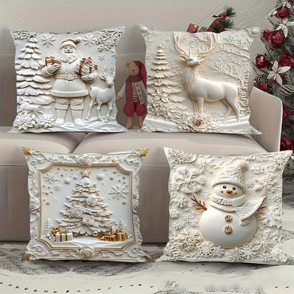 Cushion Covers 4-Piece Christmas 3D Designs Soft Fabric