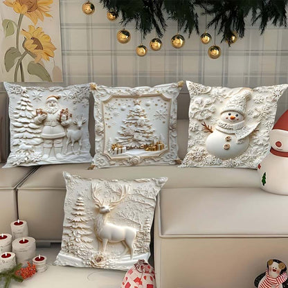 Cushion Covers 4-Piece Christmas 3D Designs Soft Fabric