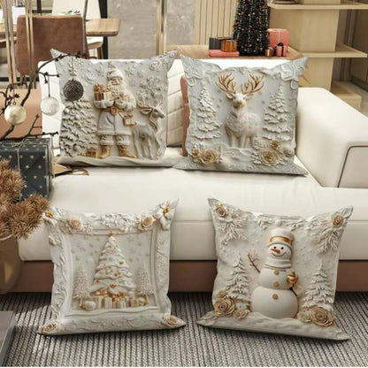 Cushion Covers 4-Piece Christmas 3D Designs Soft Fabric
