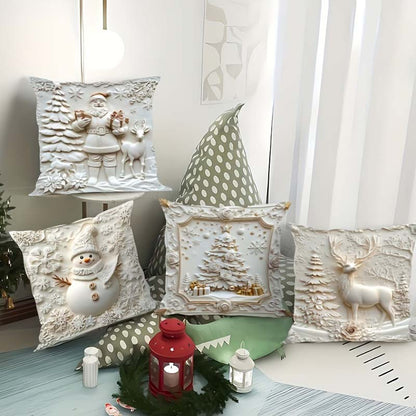 Cushion Covers 4-Piece Christmas 3D Designs Soft Fabric