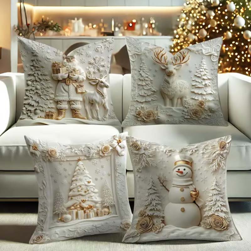 Cushion Covers 4-Piece Christmas 3D Designs Soft Fabric