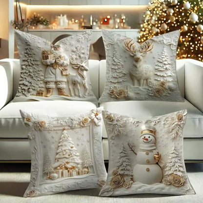 Cushion Covers 4-Piece Christmas 3D Designs Soft Fabric