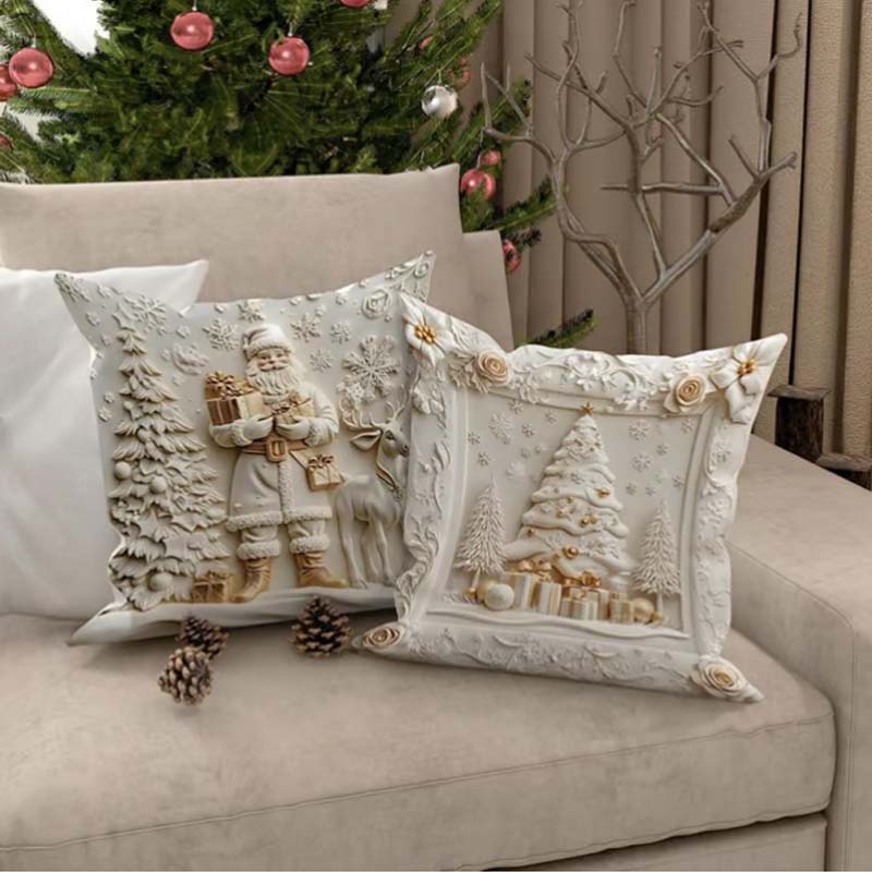 Cushion Covers 4-Piece Christmas 3D Designs Soft Fabric