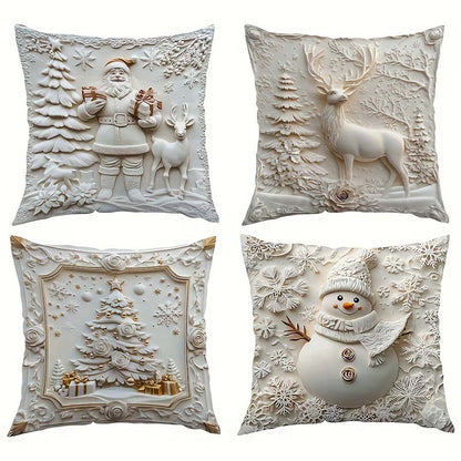 Cushion Covers 4-Piece Christmas 3D Designs Soft Fabric