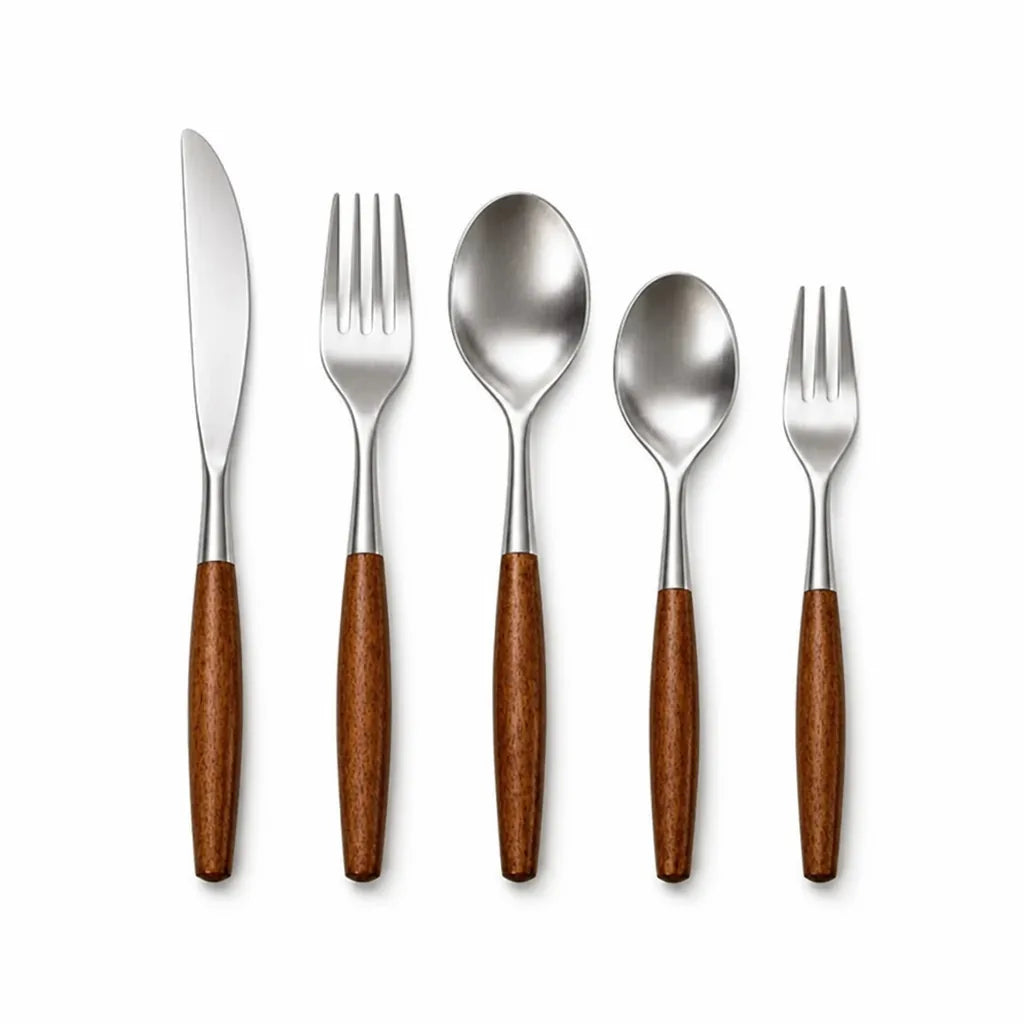 Cutlery Set 304 Stainless Steel Ergonomic Wooden Handles