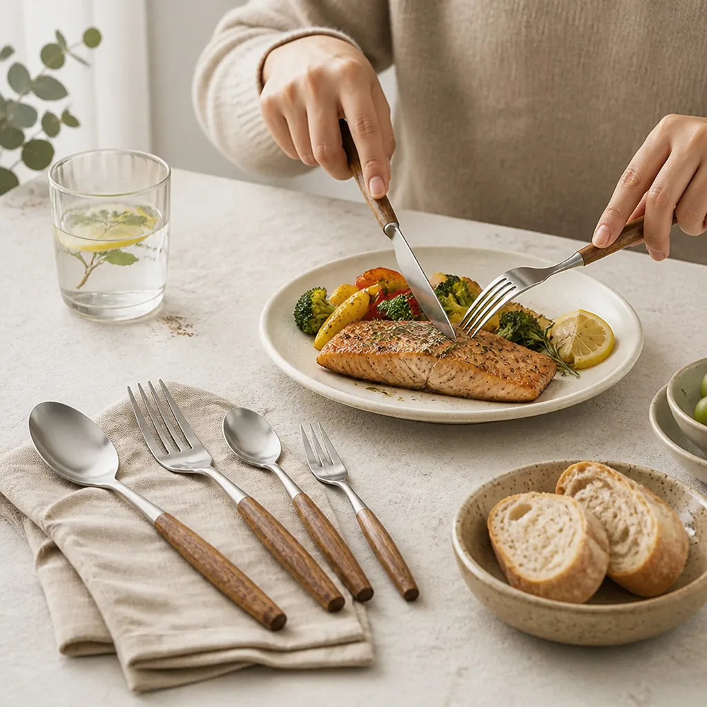 Cutlery Set 304 Stainless Steel Ergonomic Wooden Handles