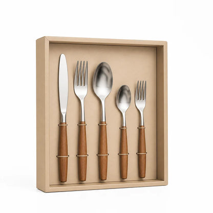 Cutlery Set 304 Stainless Steel Ergonomic Wooden Handles
