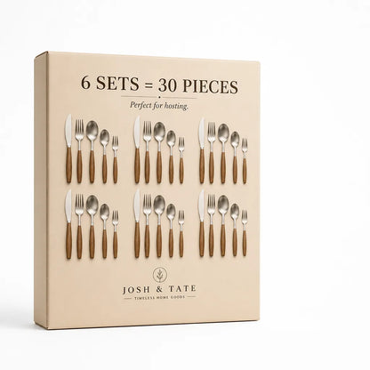 Cutlery Set 304 Stainless Steel Ergonomic Wooden Handles