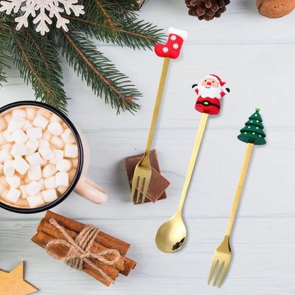 Cutlery Set Gold Finish Santa Handle