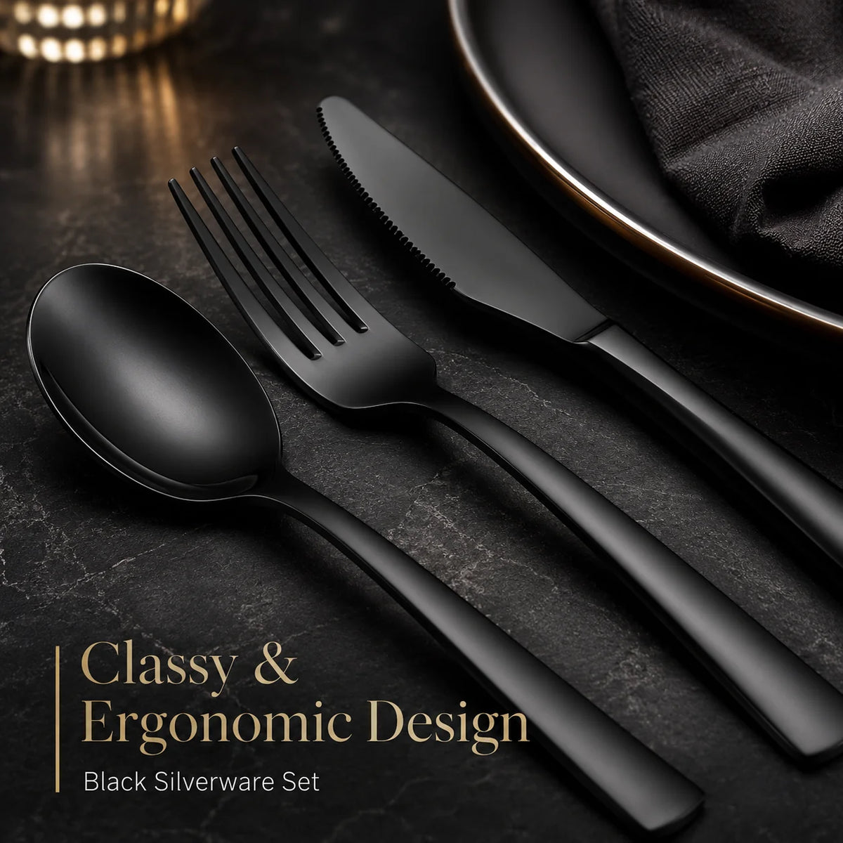 Cutlery Set Matte Black Stainless Steel 24-Piece Dishwasher Safe