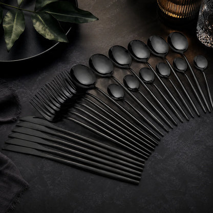 Cutlery Set Matte Black Stainless Steel 24-Piece Dishwasher Safe