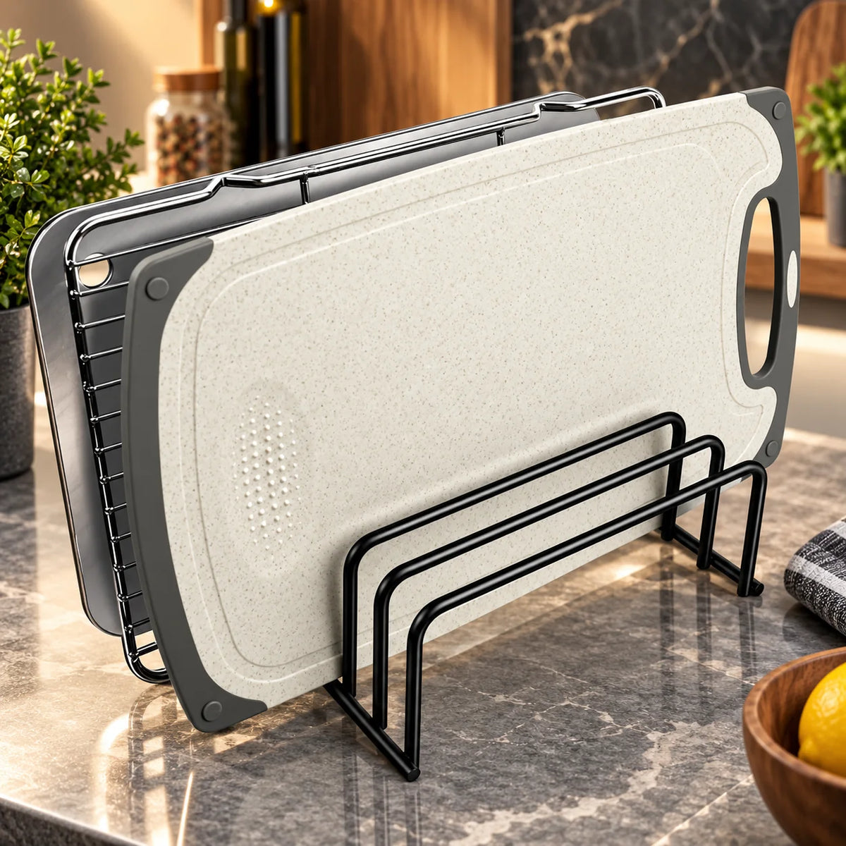Cutting Board Organizer Upright 5-Slot Steel & Rust-Resistant