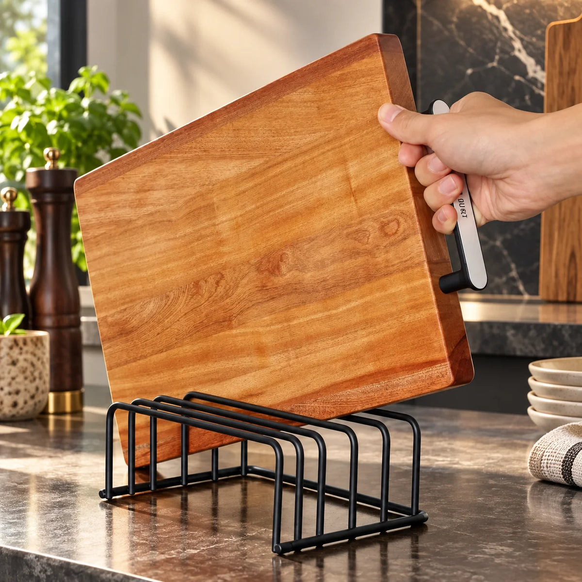 Cutting Board Organizer Upright 5-Slot Steel & Rust-Resistant