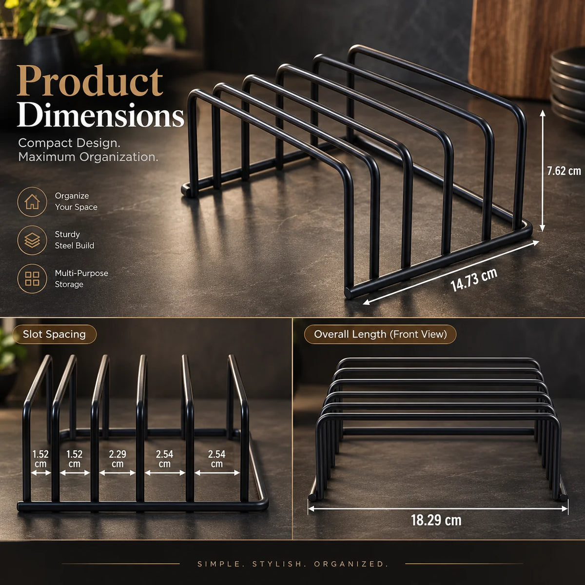 Cutting Board Organizer Upright 5-Slot Steel & Rust-Resistant