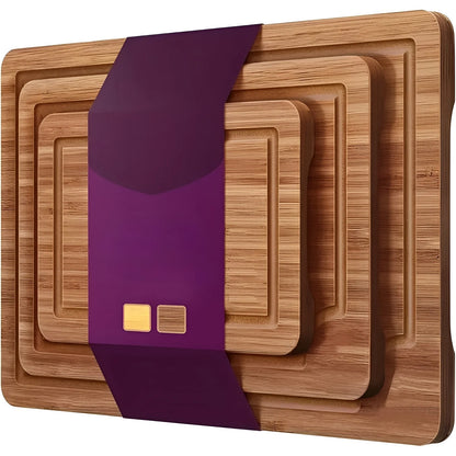 Cutting Board Set Bamboo 3-Piece Food-Safe Prep & Serving