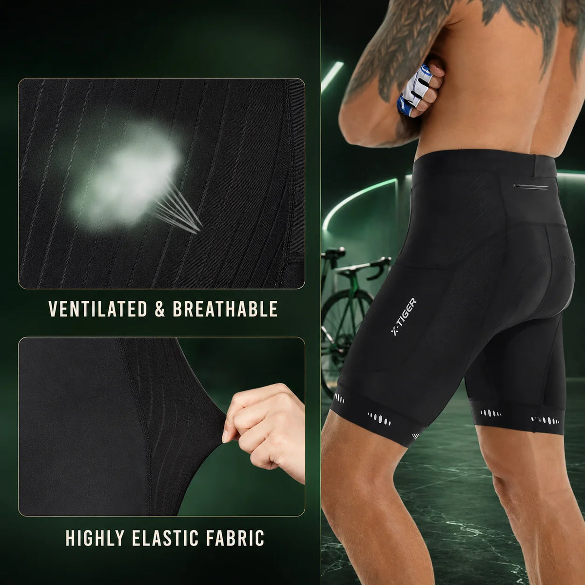 Cycling Shorts Five-Panel Gel Pad Compression Anti-Slip & Reflective