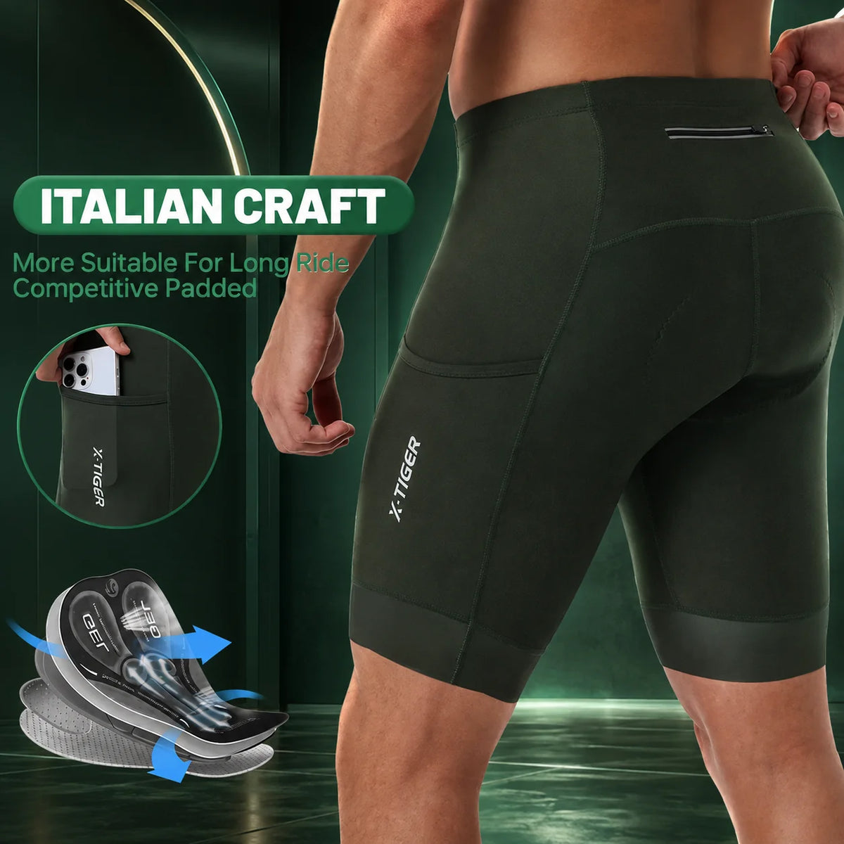 Cycling Shorts Five-Panel Gel Pad Compression Anti-Slip & Reflective