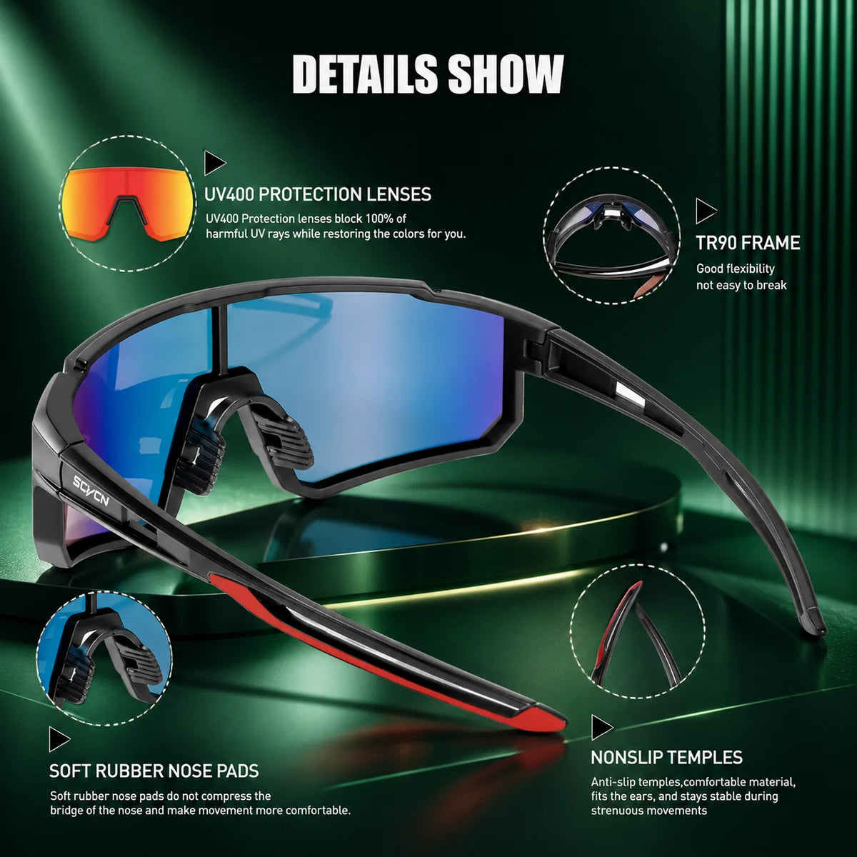 Cycling Sunglasses Wide Wraparound UV400 Polycarbonate