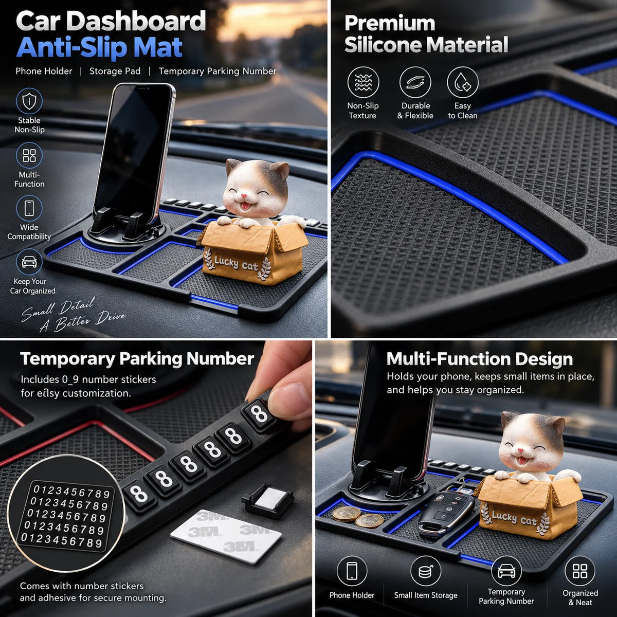Dashboard Organizer Mat Non-Slip & Washable Silicone