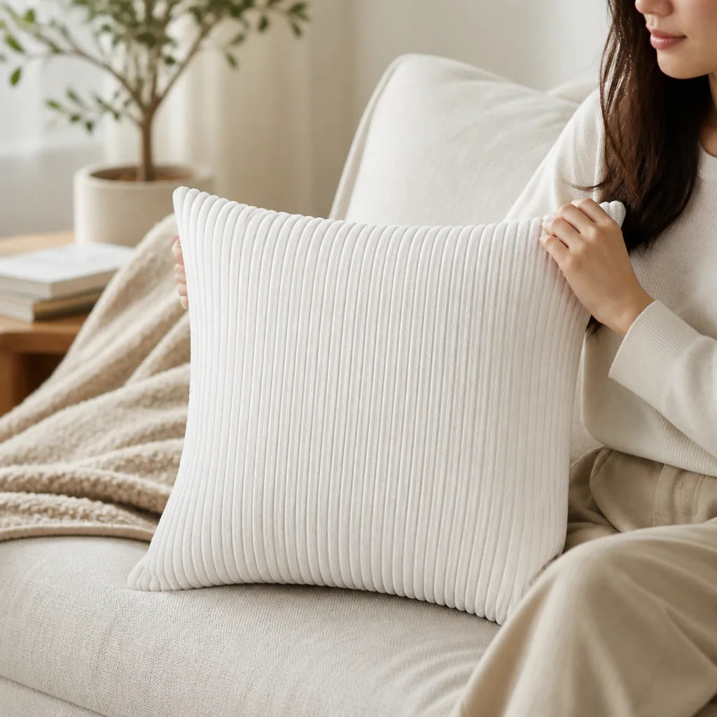 Decorative Cushion 30 cm Ribbed Texture Machine-Washable Cover