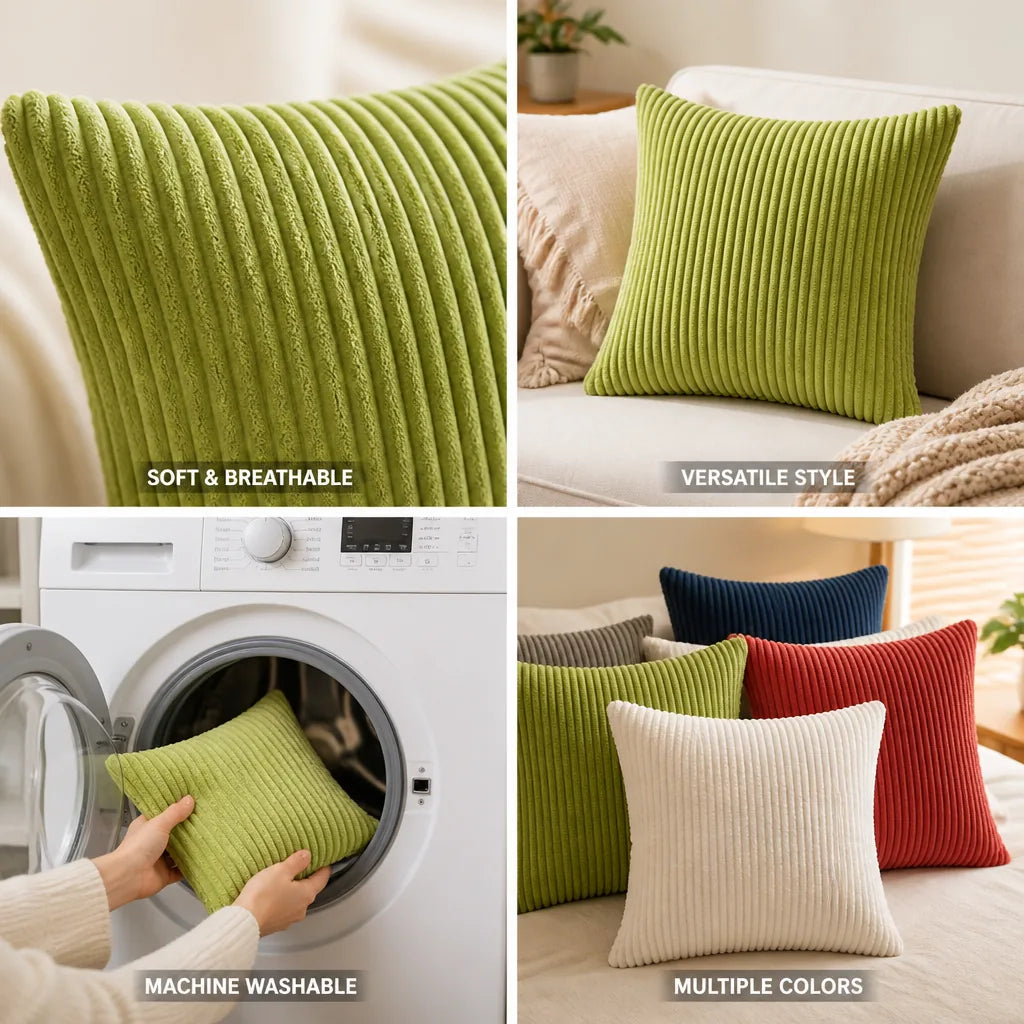 Decorative Cushion 30 cm Ribbed Texture Machine-Washable Cover