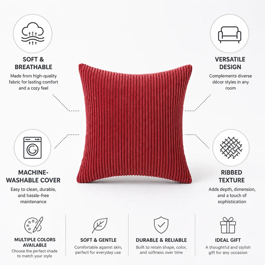 Decorative Cushion 30 cm Ribbed Texture Machine-Washable Cover