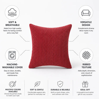 Decorative Cushion 30 cm Ribbed Texture Machine-Washable Cover