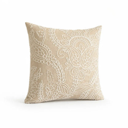Decorative Pillow Cover Paisley Relief Embroidery Linen-Look